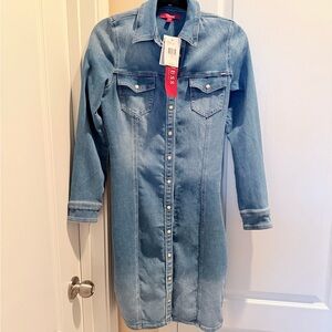 Guess Long Sleeve Blue Denim Shirt Dress Size S New